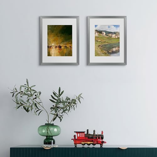 Image of upsimples 11x14 Picture Frame, Display Pictures 8x10 with Mat or 11 x 14 Without, Wall Hanging Photo Frames, Metallic Gray, 1 Pack