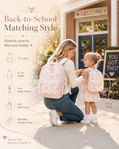 Image of LOIDOU Toddler Backpack for Girls School Bookbags for Preschool Kindergarten Cute Backpacks (Mini Bow tie Beige, S-12)