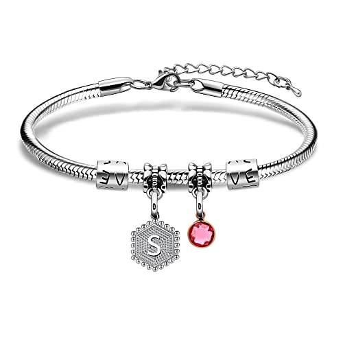HEYEJET Initial Bracelet Women Gifts 26 Letters Initial Charms Bracelet Silver Bracelet Birthday Christmas Jewellery Gift for Women Teen Girls
