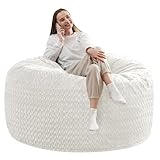 Cansunna Bean Bag Chair for Adults, 4' BeanBag Chairs with Memory Foam Filling, Soft Bean Bags with Chevron Plush Fur Cover for Living Room Bedroom 4FT White