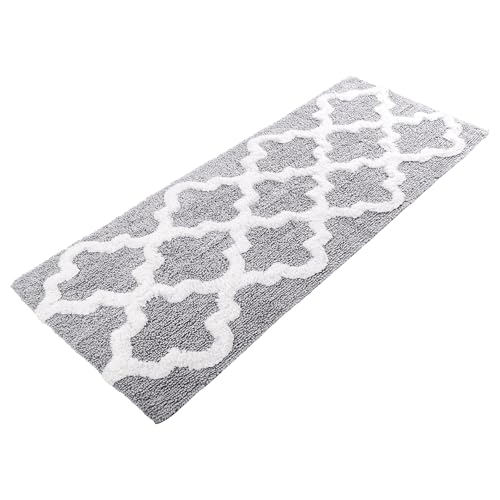 Bathroom Rug - 24 x 60 Inch Long Non Slip Bath Mat with Trellis Pattern - Extra Soft Absorbent Cotton Bath Mat - Machine Washable Bathroom Rugs Runner for Shower, Tub or Vanity by Lavish Home (Silver)