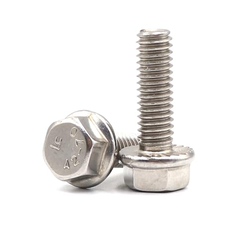 Image of cSeao 1 /4-20 x 1-1 /4 inch Flanged Hex Head Bolts Flange Hexagon Screws, Stainless Steel 304, DIN 6921, 10 PCS