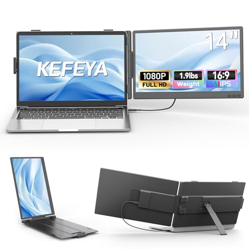 Image of KEFEYA Laptop Screen Extender, 14 inch FHD 1080P IPS Dual Laptop Monitor Extender, Portable Monitor Plug & Play USB-C /HDMI /USB-A for 13 inch-17 inch Laptops, Work with Windows /MacBook /Switch /PS5