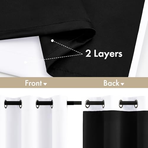 Image of MIULEE White 100% Blackout Curtains for Bedroom 40x84 Inch Long 2 Panels | 2 Thick Layers Thermal Insulated Window Curtains with Black Liner, Noise Reducing Grommet, Drapes for Living Room