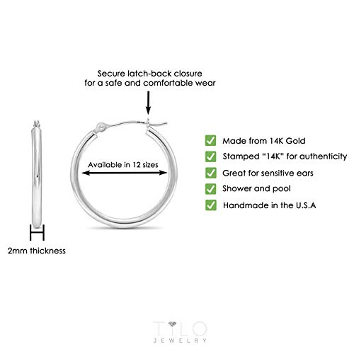 14k White Gold Classic Round Hoop Earrings (30mm (1.2 inch)) - Thumbnail 4