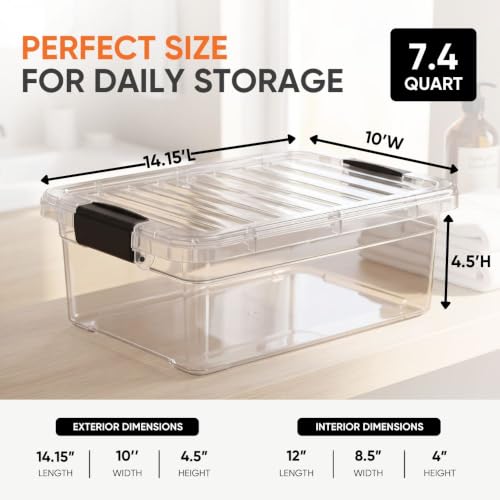 Image of Superio 7.4 Quart Clear Plastic Storage Bin with Lid, Stackable Organizer Box, BPA-Free Storage Container for Home, Garage, School & Office, 5 Pack