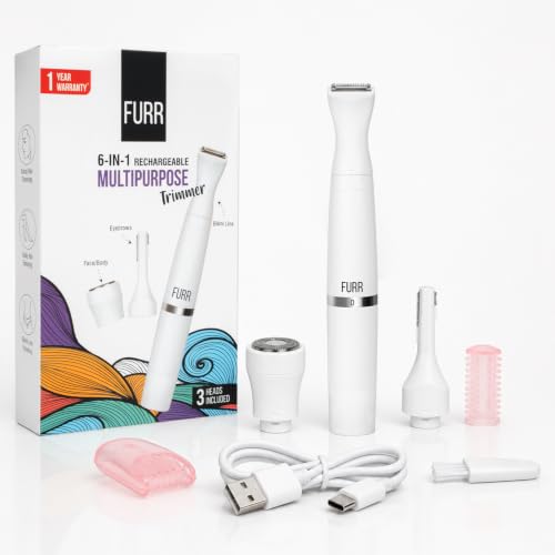 FURR 6-in-1 Trimmer & Epilator for Women | Face Underarm Bikin Body | USB-C | 1 Year Warranty, Water Resistant & 90 Minutes Run Time, Smooth on all Sk