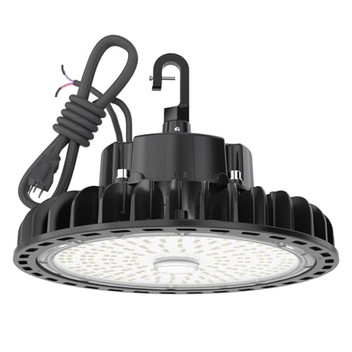 HYPERLITE UFO LED High Bay Light: 100W 14,500LM (145LM/W) 1-10V Dimmable, UL Listed 4000K High Bay LED Light for Factory Work Shop Garage, Alternative to 450W MH/HPS, 5-Year WNTY