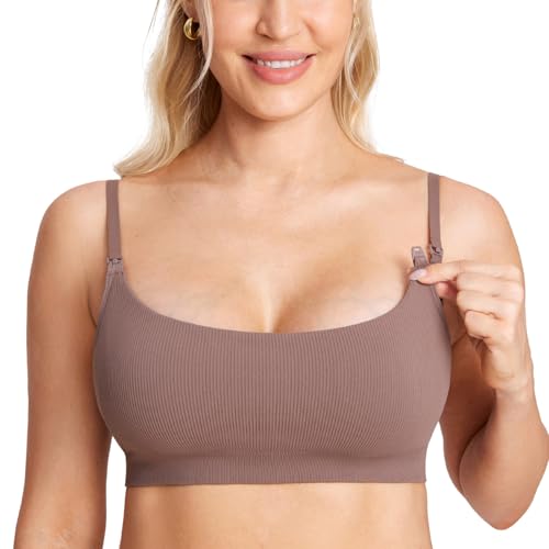 Image of MOMANDA Women's Nursing Bras Ribbed Seamless Bralettes Support Sports Bra Wireless Maternity Breastfeeding Bra Sleep