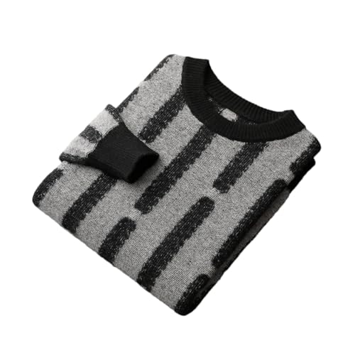 Men's Wool Sweater Round Neck Knitted Striped Thickened Top Long Sleeves Warm Sweaters