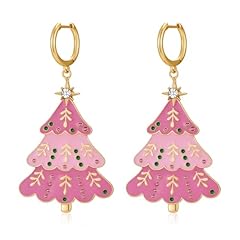 07-Pink Christmas Tree Earrrings