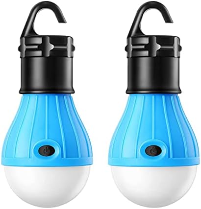 E-TRENDS Compact LED Lantern Tent Camp Light Bulb for Camping Hiking Fishing Emergency Lights, Battery Powered Portable Lamp, 2 Count, Blue, Batteries Not Included