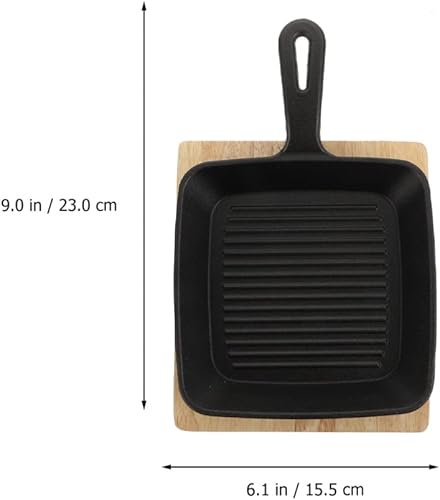 Miniatura 5 de Luxshiny 1 juego de sartén fundido con tabla de madera antiadherente utensilios de cocina para huevos mango de carne para inducción cocinar a la