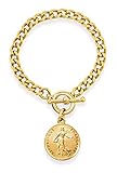 Ben-Amun Jewelry 24k Gold Plated Coin Bracelet Made in New York French Coin Charm Chain Link...