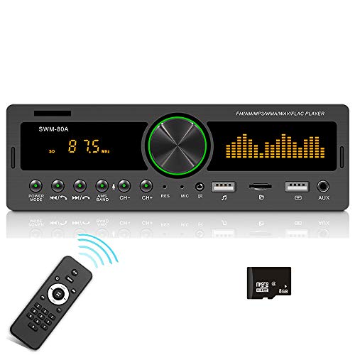 podofo Dual USB Single Din Car Stereo Receiver, Push to Talk Assistant, Bluetooth Audio/Hands-Free Calling, Support APP Vehicle Location Fast Charging AM/FM/MP3/USB/AUX-IN/LCD + 32G SD Card + Remote
