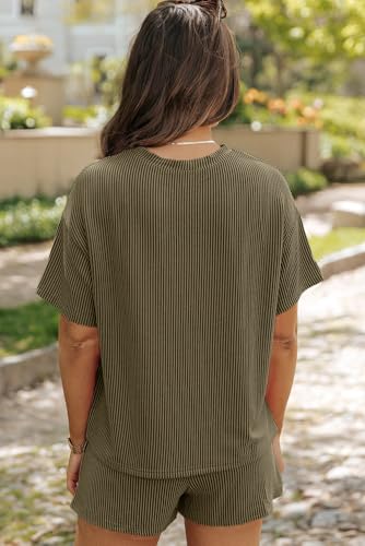 Image of Womens Pajama Sets 2 Piece Pjs Sleepwear Soft Comfy Short Sleeve Tops and Shorts Lounge Set Loungewear Outfit