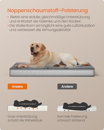 Feandrea Hundebett, Hundekissen waschbar, Hundematte abnehmbar, wasserdicht, 120 x 74 x 8 cm, Größe XXL, für große Hunde, Taubengrau PGW244G01