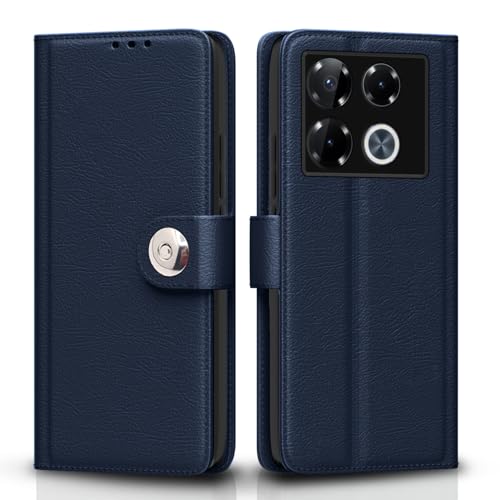 Image of Pikkme Flip Cover Leather Finish | Inside TPU with Card Pockets | Wallet Stand and Shock Proof | Complete Protection Button Flip Case for Infinix Note 40 Pro Plus 5G(Blue)