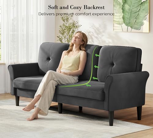 Image of Loveseat Sofa, 83 inch Love Seat Couches, Comfy Velvet Small Couch for Bedroom, Tool-Free Setup Small Couches for Living Room, Modern Sofas for Living Room, 750lbs Load Sofas & Couches, Grey Couch