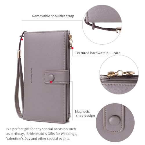 Image of myfriday Touch Screen RFID Phone Crossbody Purse with 2 Straps for Women | Clear phone window, RFID card space, 11 slots and zip pockets support quick calls, errands, theme parks and travel