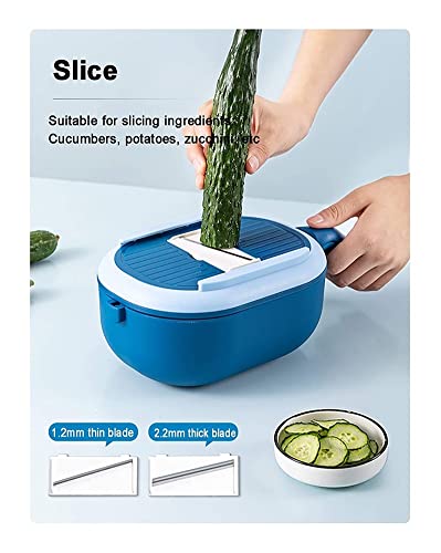 Handmatige plantaardige chopper Dicer, voedselhakker multifunctionele mandoline snijder met container en 6 messen, ui Maagkanker Chopper for aardappel tomatenkaas fruit salade-blauw 31x15x15cm (12x6x6 - Image 8