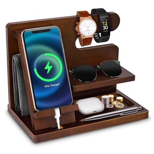 Hanari Vatertagsgeschenk für Papa,Geschenke für Männer,Holz Telefon Dockingstation,Muttertagsgeschenke für Mama Geschenk für Ihn Vater Freund Bruder Ehemann Jubiläum