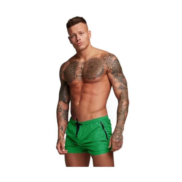 Mens Swim Trunks Quick Dry Swimwear Zipper Pockets, Swim Shorts with Mesh Lining Green