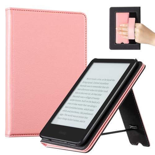 Image of CoBak Case for 6 inch E-Reader - PU Leather Smart Cover with Auto Sleep /Wake & Hand Strap, not Compatible with Kobo Clara,Lychee Pink