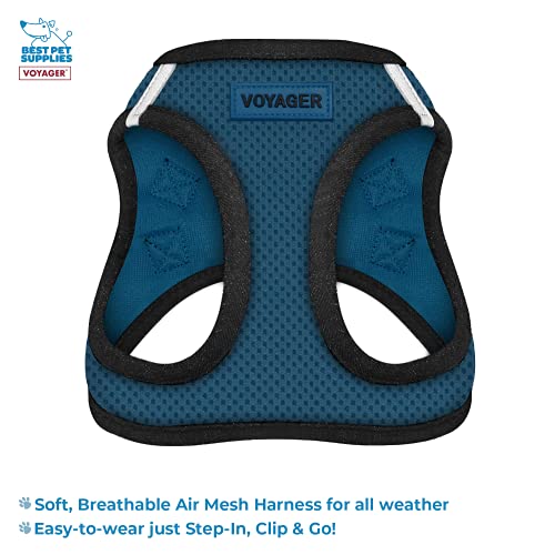 Image of Voyager Step-in Air All Weather Mesh Harness and Reflective 5 ft Dog Leash with Neoprene Handle for Small, Medium and Large Breed Puppies by Best Pet Supplies - Blue Base, S