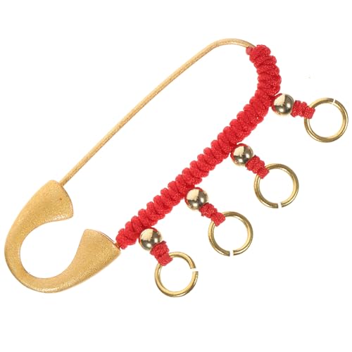 Image of Chinese Vintage Brooch Pin, Retro Amulet Safety Pin Brooch with 4 Loops, Feng Shui Brass Protection Brooch Pin for women