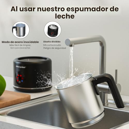 Miniatura 6 de Morpilot Espumador De Leche Eléctrico 500ml, Calentador De Leche 6 En 1, Para Espuma Caliente Y Fría, Chocolate Caliente, Latte, Capuchino Y Macchiato, Apto Para Lavajillas, Acero Inoxidable, Negro