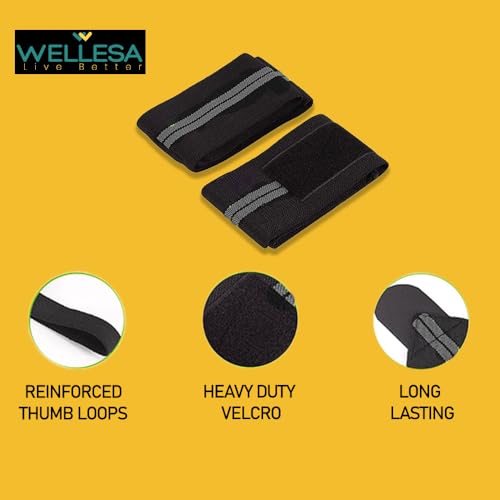 Image of Wellesa Wrist Support for Gym Workout | Wrist Band for Pain Relief & Weight Lifting | Wrist Wrap for Men & Women | Wrist Brace | Gym Accessories | One Size (Grey 2 Line)