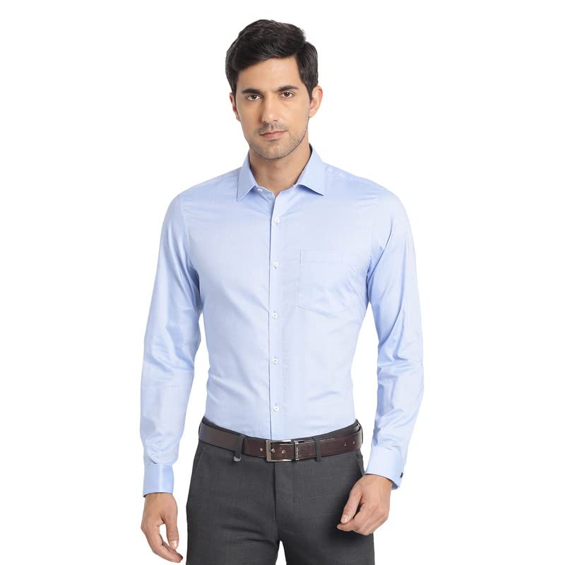 Image of Turtle Men Cotton Blend Light Blue Solid Slim Fit Formal Shirts