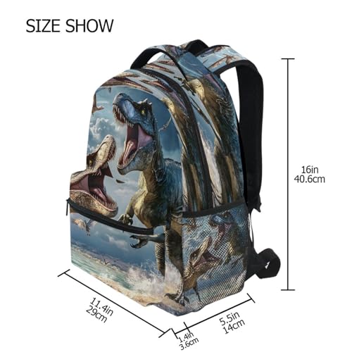 Dinosaur Fighting Backpack for School Boys Girls Adults Kids Bookbag Laptop Bag 15L4
