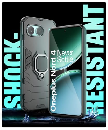 Image of WOW IMAGINE Shock Proof Back Case Mobile Cover for 1+ OnePlus Nord 4 5G | Back Cover Case (Tough Armor | Hybrid PC + TPU | Ring Holder & in-Built Kickstand | Black)