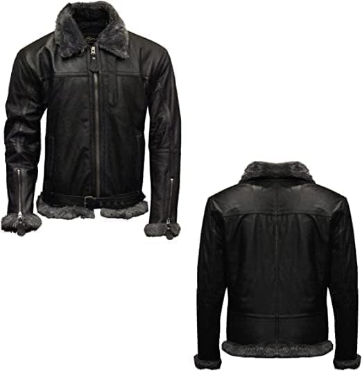 Image of Men's B3 Real Leather Aviator Bomber Jacket with Faux Shearling, RAF Winter Coat
