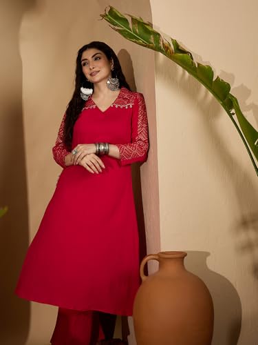 Image of Stylum Women's Solid Crepe A-Line Kurta Pant Set