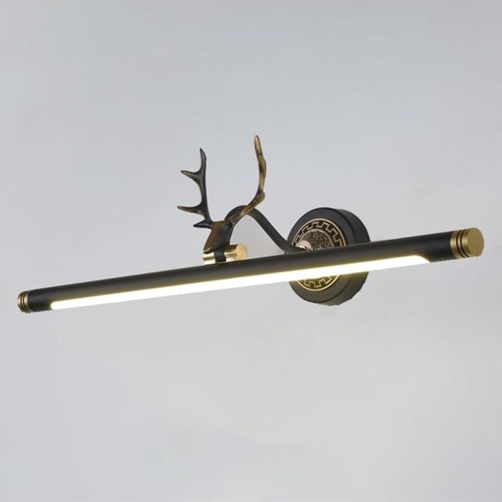 FEITENGDA Nordic Deer Antler Shaped Wall Sconce Vintage Brushed Brass Vanity Wall Light Antique Adjustable Mirror Wall Mount Lamp for Bedroom Bathroom Living Room Decor(Black,45cm)