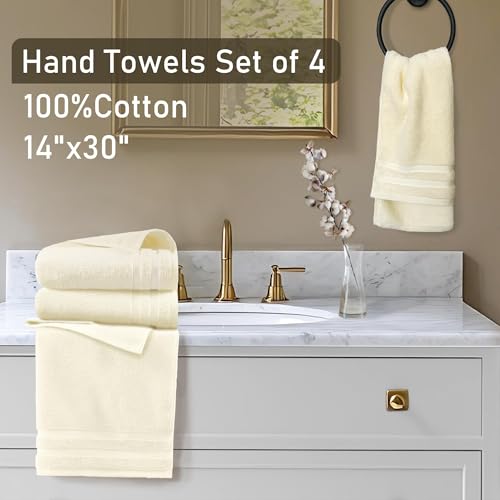 Image of VOOVA & MOVAS Hand Towels Set of 4, 14 inchx30 inch - 100% Cotton | Light Weight | Thick 480 GSM | Soft | Absorbent, Yellow Hand Towels for Bathroom & Kitchen, Guest Use & Home Decor