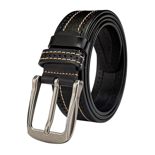 Rollslatte Plain Black Full Grain Genuine Leather Mens Belts, Vintage Western Cowboy Belt, 1.5 in Wide Real Italian Pure Leather Pants Jeans Belt Men Gifts Size 36