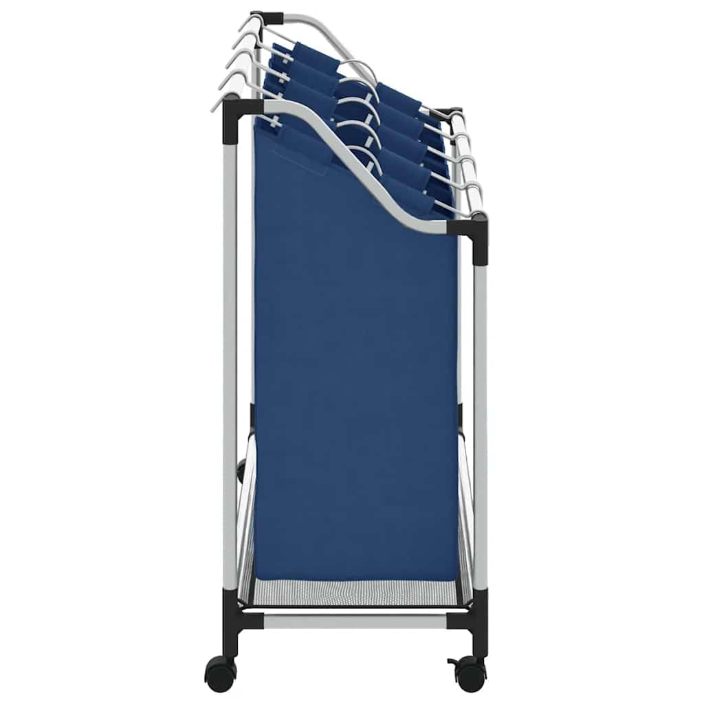 Wäschesortierer mit 4 Taschen Blau, Wäschekorb mit Rollen Stahl, Wäschesammler mit Griffen, Wäschesortierwagen 4 Fächer