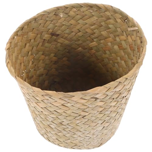 Image of Woven Waste Basket Natural Straw Mini Trash can 4.13 X 4.13 X 3.74 in Small Wicker Wastebasket for Home Organizing Desktop Storage Bathroom Living Room