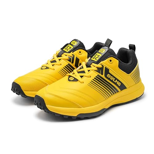 Image of SOLM8 S2 Cricket Shoes Men Boys Junior Players - Advanced Grip Rubber Spikes for Turf /Grass, Ultralight Cushioning in Bright Colors (2025 Edition)