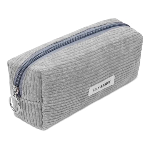 OFFCUP Federmäppchen Cord-Stoff, Federtaschen Jungen Mädchen, Schulmäppchen mit Reißverschluss Pouch Organizer groß Mäppchen Pencil Case Teenager Federmappe für Schule Büro Uni (Grau)