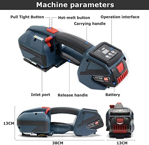High-Performance Electric Strapping Machine - Battery-Powered Tool for 1/2" to 5/8" PP/PET Bands - Packaging Tensioner with 900-3200N Tensile Strength (Includes 1 Battery)