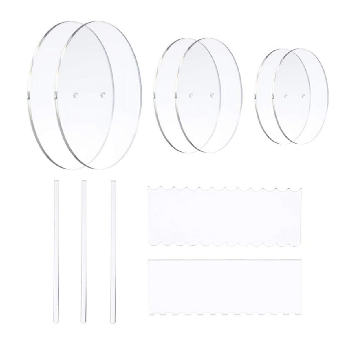 1juego Kit para Decorar Tartas con Discos Redondos y Raspadores de Acrílico Transparente para Repostería Incluye Base y Pilar para Cortar y Alisar Pasteles