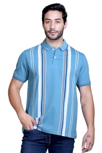 Image of SANE ORIGINALS Textured Polo T-Shirt for Men in Vertical Stripes || Old Money Polos for Men