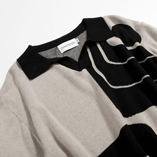 OXKNIT Mens Black V-Neck Polo Shirt 1960s Style Knit Golf Polo Short Sleeve Vintage Summer Shirt3