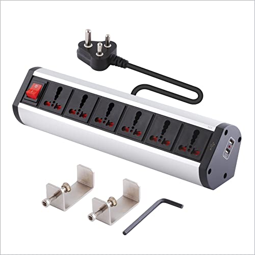 Image of MX Premium Power Console 16 Amp 6 Universal Sockets with 2 USB Charging Port Extension Board - with Removable Desk Clamp - Power Strip - Master Switch - 1.5m 3 Pin Plug Extension Cord (4180 1.5mtr)