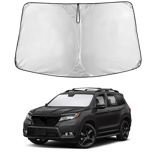 Image of EcoNour Windshield Sunshade for Honda Passport 2019-2025 | Custom Fit Front Window Sun Shade | Blocks Harmful UV Rays & Reduces Heat | Foldable Sun Visor with Storage Pouch